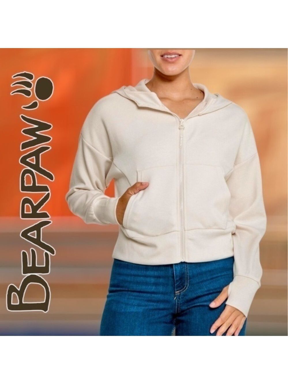 BEARPAW NWT Scuba Long Sleeve-Thumbholes Zip Front Hooded Cropped Jacket/XL